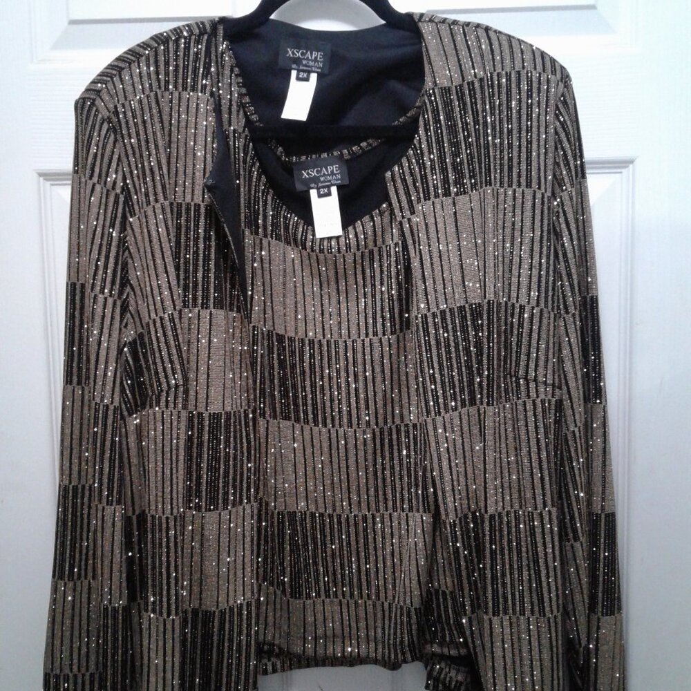 Xscape Woman By Joanna Chen 2 pcs. Tank and Jacket set Black and Tan